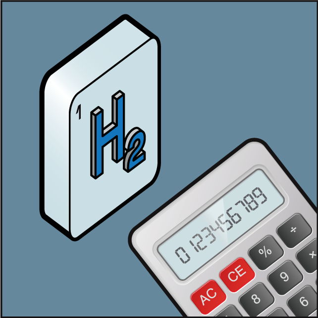 Illustration of the element hydrogen and a calculator.