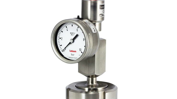 Kombiniertes Messgerät aus einem elektronischen Druckmessumformer mit einem passenden Druckmittler und einem mechanischen Druckmessgerät.
