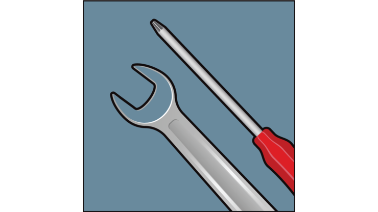 Illustration eines Schraubenziehers und Schraubenschlüssels.