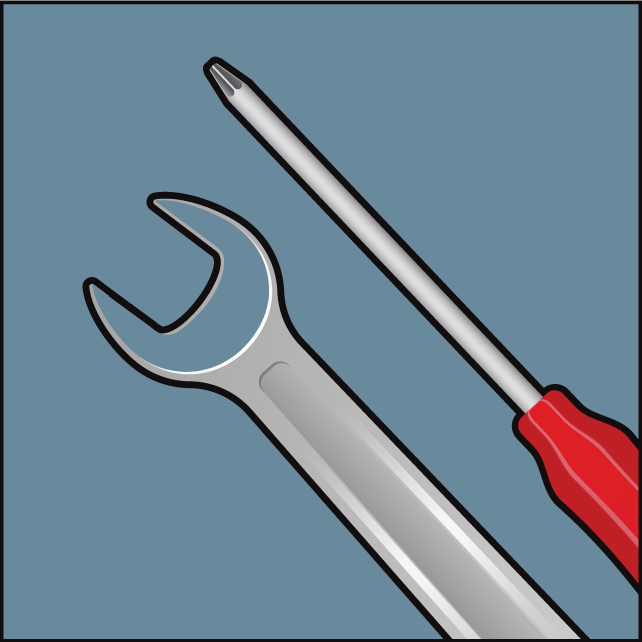 Illustration eines Schraubenziehers und Schraubenschlüssels.