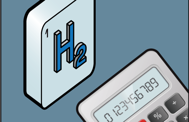 Illustration of the element hydrogen and a calculator.
